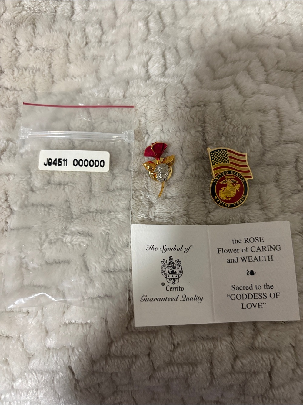 Gold & Red Rose Lapel Pin United States Marine